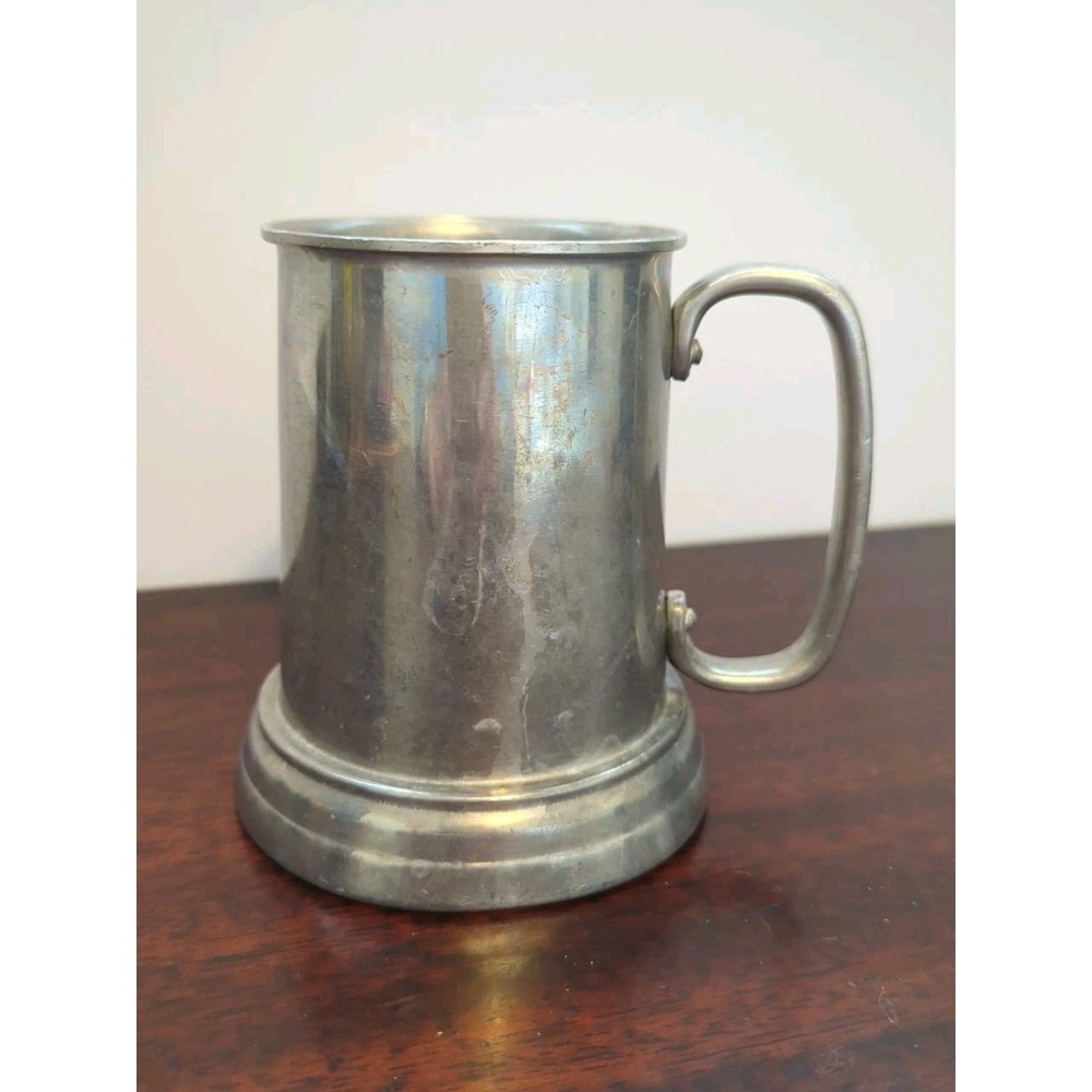 Vintage Metal Beer Mug Tankard Handle Hong Kong 4.75" Tall Clear Bottom